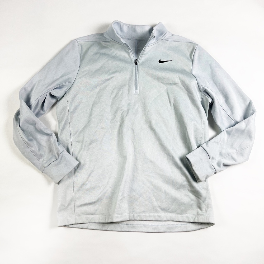 Nike Men's Thermal Fit Fleece Lined Quarter Zip Pullover Sweater Gray Blue Large
